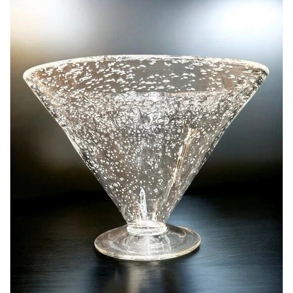 Vtg -1950's Seeded Bubble Glass Footed Large Center Piece Bowl 6.5” H X 9” W - Picture 1 of 9